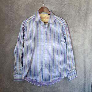 Robert Graham Men's Medium Long Sleeve Striped Shirt Classic Style